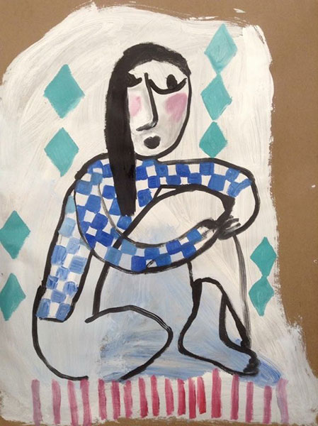 Woman with blue checkers